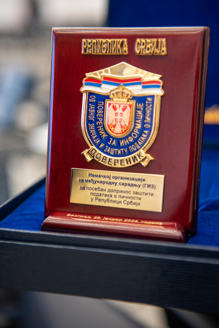 Special recognition was awarded to GIZ Serbia for support in the protection of personal data